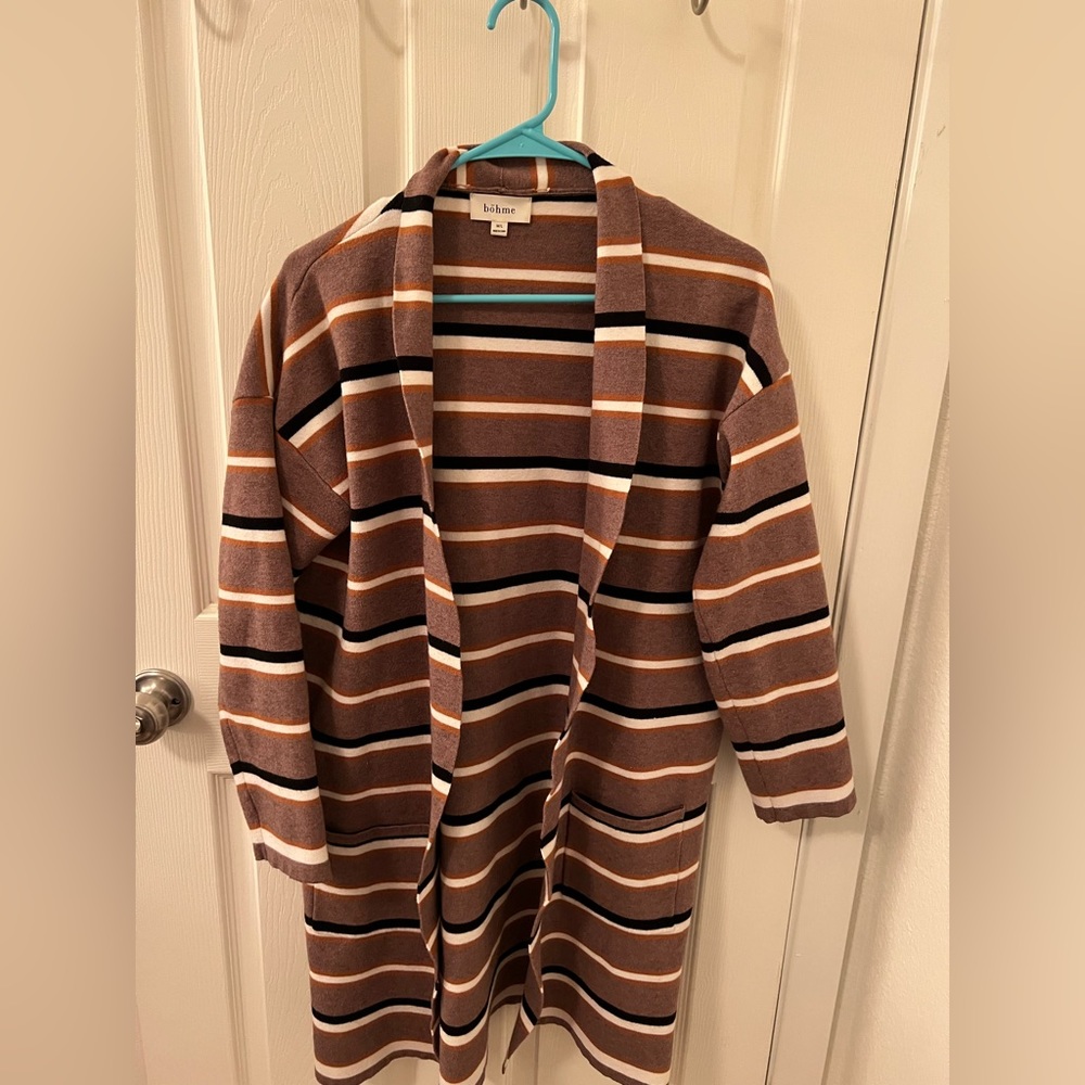Bohme Long Striped Cardigan With Pockets